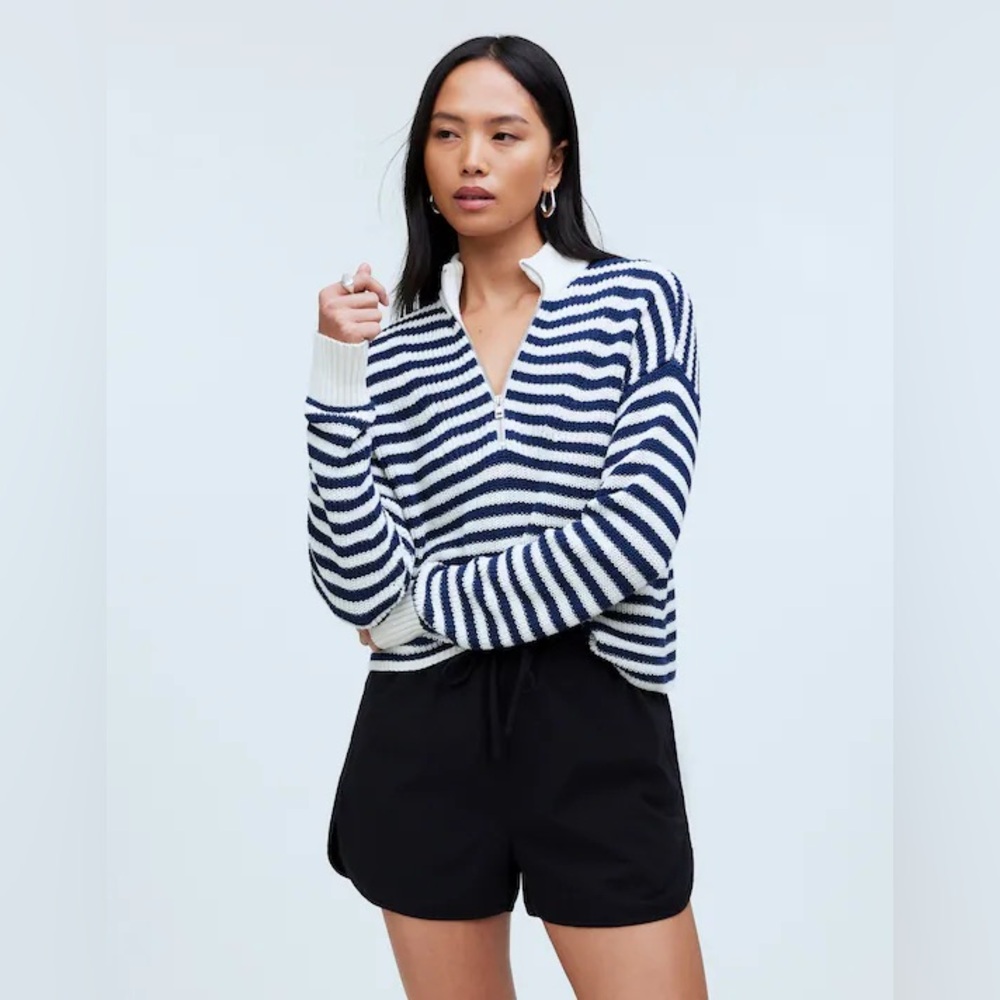 Madewell Ribbed Half-Zip Sweater in Stripe